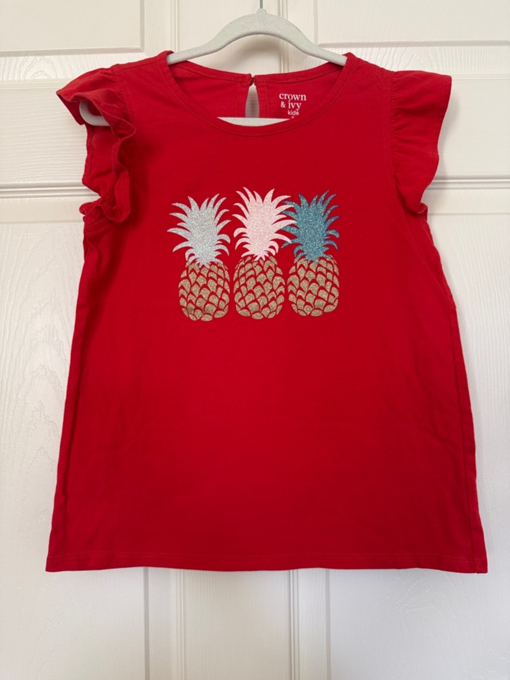 crown & ivy Red Tank with Glitter Pineapple Trio
